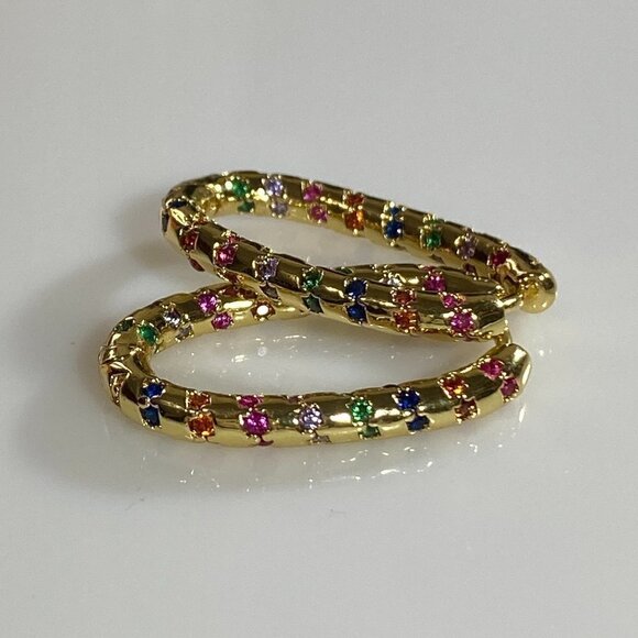 Gold Plated Ellipse Rainbow Hoop Earrings - Picture 1 of 11